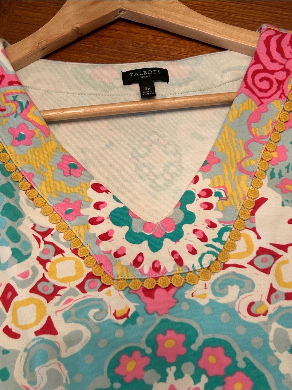 Talbots Pink & Turquoise Sleeveless Mosaic V-Neck Shift Dress - Picture 10 of 13